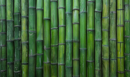 Close up of green bamboo horizontal fence texture backgroundの素材