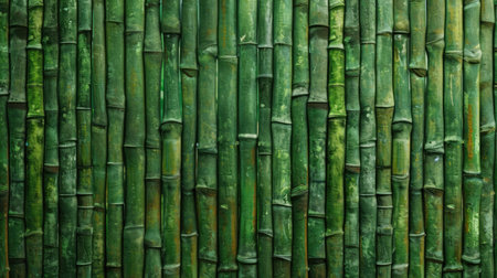 Close up of green bamboo horizontal fence texture backgroundの素材