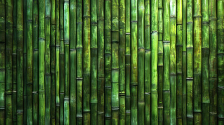 Close up of green bamboo horizontal fence texture backgroundの素材