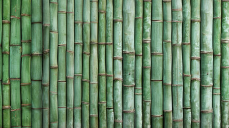 Close up of green bamboo horizontal fence texture backgroundの素材