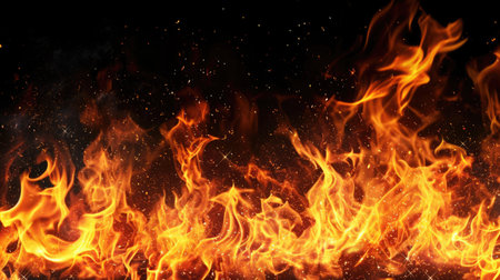Burning fire flames on dark backgroundの素材