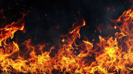 Burning fire flames on dark backgroundの素材