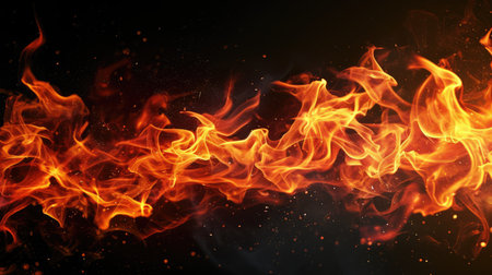 Burning fire flames on dark backgroundの素材