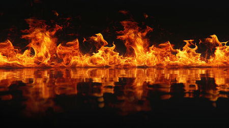 Burning fire flames on dark backgroundの素材
