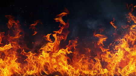 Burning fire flames on dark backgroundの素材