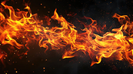 Burning fire flames on dark backgroundの素材