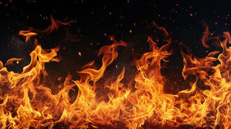 Burning fire flames on dark backgroundの素材
