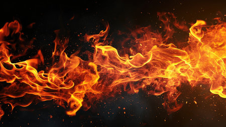 Burning fire flames on dark backgroundの素材