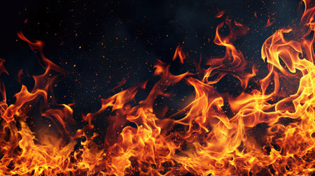 Burning fire flames on dark backgroundの素材