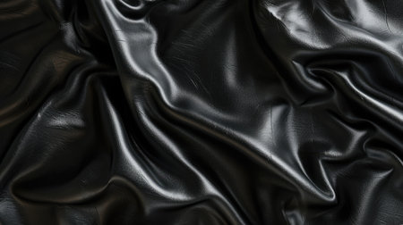 Vintage black leather texture background with folds for print, fashion, banner, footwear, furniture, accessoriesの素材