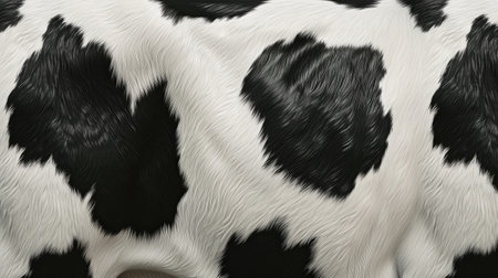 Close up of spotted cow hair skin texture background. Animal fur for print, fashion, bannerの素材