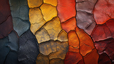 Background with colorful leather texture patches. Different sample pieces of natural or synthetic leather banner for fashion, footwear, furniture, accessoriesの素材
