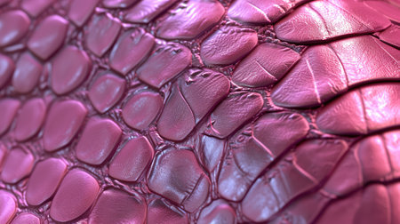Close-up of pink snake leather texture print background. Reptile skin backdrop for fashion, textile, print, bannerの素材