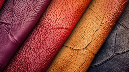 Background with colorful leather texture patches. Different sample pieces of natural or synthetic leather banner for fashion, footwear, furniture, accessoriesの素材