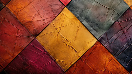 Background with colorful leather texture patches. Different sample pieces of natural or synthetic leather banner for fashion, footwear, furniture, accessoriesの素材