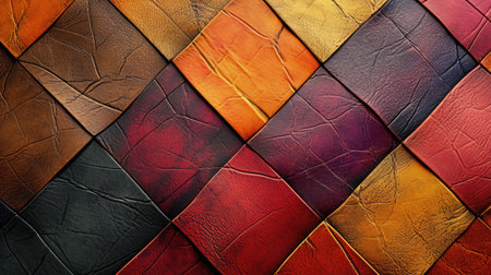 Background with colorful leather texture patches. Different sample pieces of natural or synthetic leather banner for fashion, footwear, furniture, accessoriesの素材