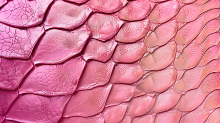 Close-up of pink snake leather texture print background. Reptile skin backdrop for fashion, textile, print, bannerの素材