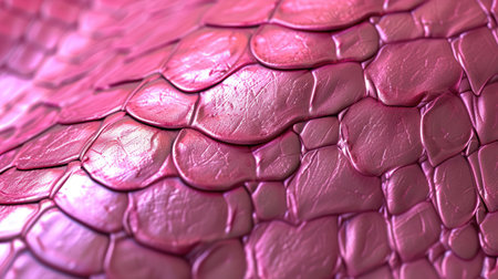 Close-up of pink snake leather texture print background. Reptile skin backdrop for fashion, textile, print, bannerの素材