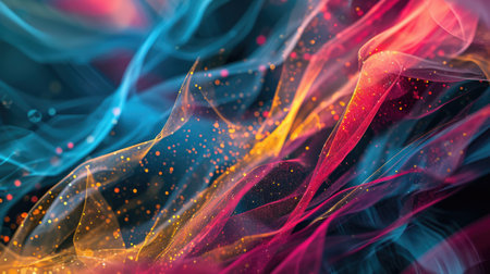 Abstract neon colorful background with fluid wavy shapesの素材