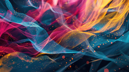 Abstract neon colorful background with fluid wavy shapesの素材