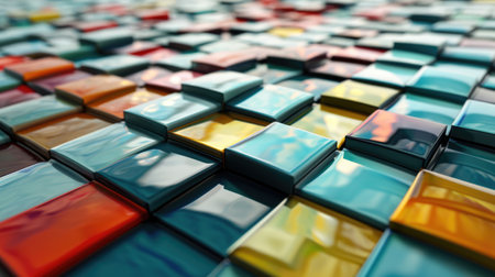 Close up of colorful mosaic in motion background. Dynamic geometric shapes bannerの素材
