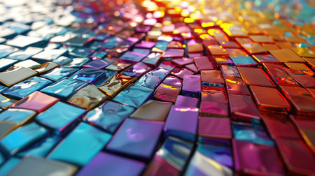Close up of colorful mosaic in motion background. Dynamic geometric shapes bannerの素材