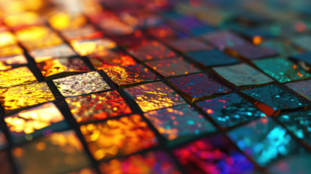 Close up of colorful mosaic in motion background. Dynamic geometric shapes bannerの素材