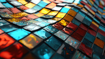 Close up of colorful mosaic in motion background. Dynamic geometric shapes bannerの素材