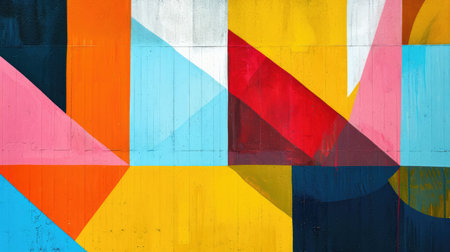 Abstract colorful background with geometric textured oil or acrylic shapes. Artistic banner with wall texture and brush strokesの素材