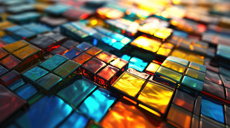 Close up of colorful mosaic in motion background. Dynamic geometric shapes bannerの素材