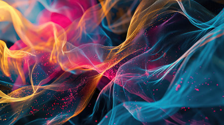 Abstract neon colorful background with fluid wavy shapesの素材