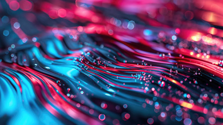 Abstract neon colorful background with fluid wavy shapesの素材