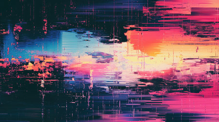 Abstract background with colorful distorted motion glitch. Broadcast error, grunge damaged effectの素材