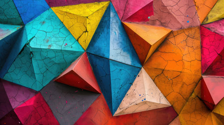 Artistic geometric polygonal triangle colorful background. Abstract wall texture bannerの素材