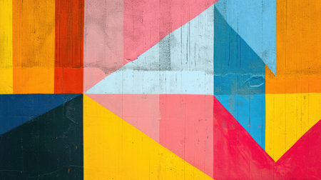 Abstract colorful background with geometric textured oil or acrylic shapes. Artistic banner with wall texture and brush strokesの素材