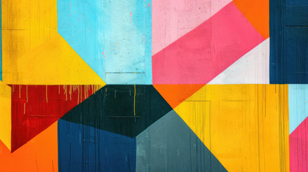 Abstract colorful background with geometric textured oil or acrylic shapes. Artistic banner with wall texture and brush strokesの素材