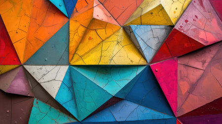 Artistic geometric polygonal triangle colorful background. Abstract wall texture bannerの素材