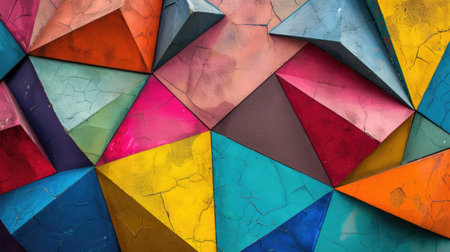 Artistic geometric polygonal triangle colorful background. Abstract wall texture bannerの素材