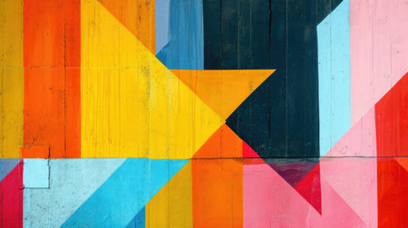Abstract colorful background with geometric textured oil or acrylic shapes. Artistic banner with wall texture and brush strokesの素材