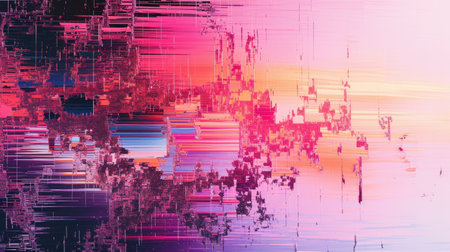 Abstract background with colorful distorted motion glitch. Broadcast error, grunge damaged effectの素材