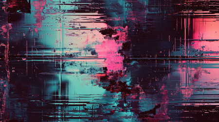 Abstract background with colorful distorted motion glitch. Broadcast error, grunge damaged effectの素材