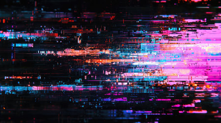 Abstract background with colorful distorted motion glitch. Broadcast error, grunge damaged effectの素材