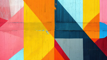 Abstract colorful background with geometric textured oil or acrylic shapes. Artistic banner with wall texture and brush strokesの素材