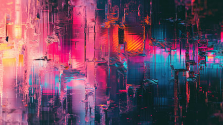 Abstract background with colorful distorted motion glitch. Broadcast error, grunge damaged effectの素材
