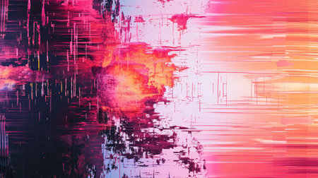 Abstract background with colorful distorted motion glitch. Broadcast error, grunge damaged effectの素材