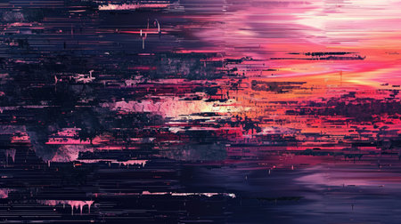Abstract background with colorful distorted motion glitch. Broadcast error, grunge damaged effectの素材
