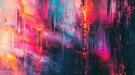 Abstract background with colorful distorted motion glitch. Broadcast error, grunge damaged effectの素材