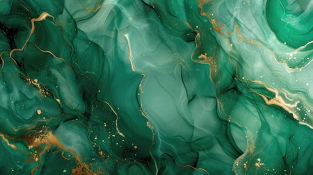 Abstract artistic green alcohol ink background. Marble liquid texture bannerの素材