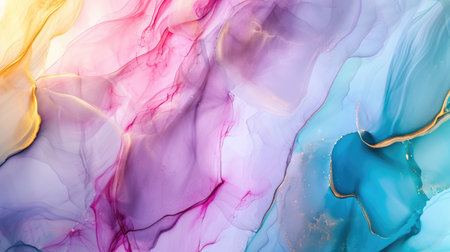 Abstract artistic bright pastel alcohol ink colorful background. Marble liquid texture bannerの素材