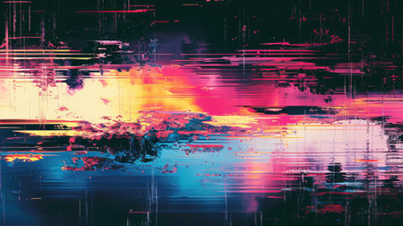 Abstract background with colorful distorted motion glitch. Broadcast error, grunge damaged effectの素材